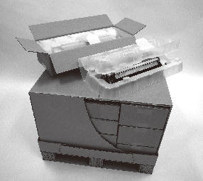 Reuse packaging for large copy machine units