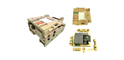 Packaging using corrugated cardboard cushioning material for heavy precision equipment